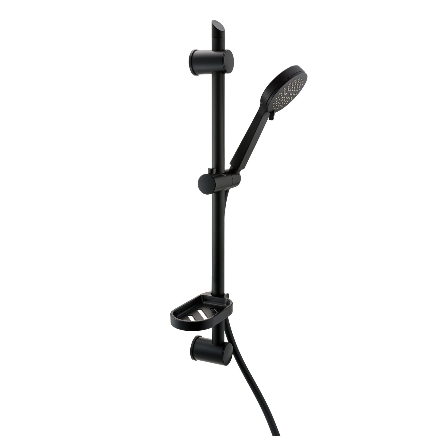 Adjustable Shower Slider Riser Rail Kit With 3 Setting Shower Head, Hose and Soap Holder - Black