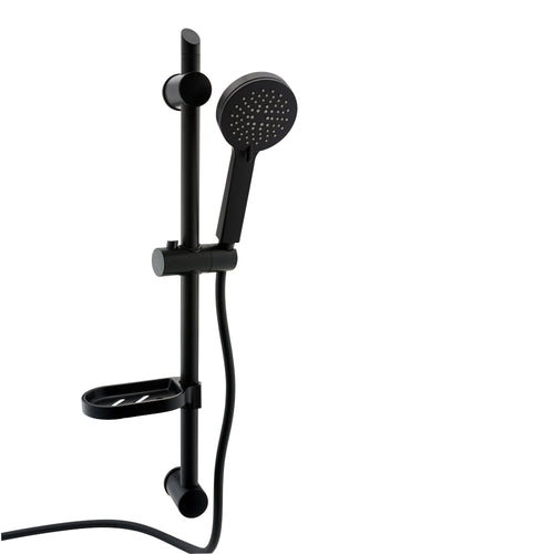 Adjustable Shower Slider Riser Rail Kit With 3 Setting Shower Head, Hose and Soap Holder - Black