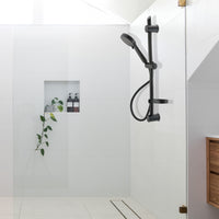 Adjustable Shower Slider Riser Rail Kit With 3 Setting Shower Head, Hose and Soap Holder - Black
