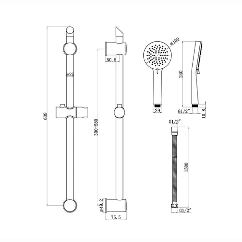 Buy Adjustable Shower Slider Riser Rail Kit With 3 Setting Shower Head, Hose - Chrome online UK