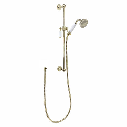 Traditional Shower Slider Rail Kit Lever Design With Brass White Ceramic Handset and Hose - Gold