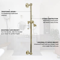 Traditional Shower Slider Rail Kit Lever Design With Brass White Ceramic Handset and Hose - Gold