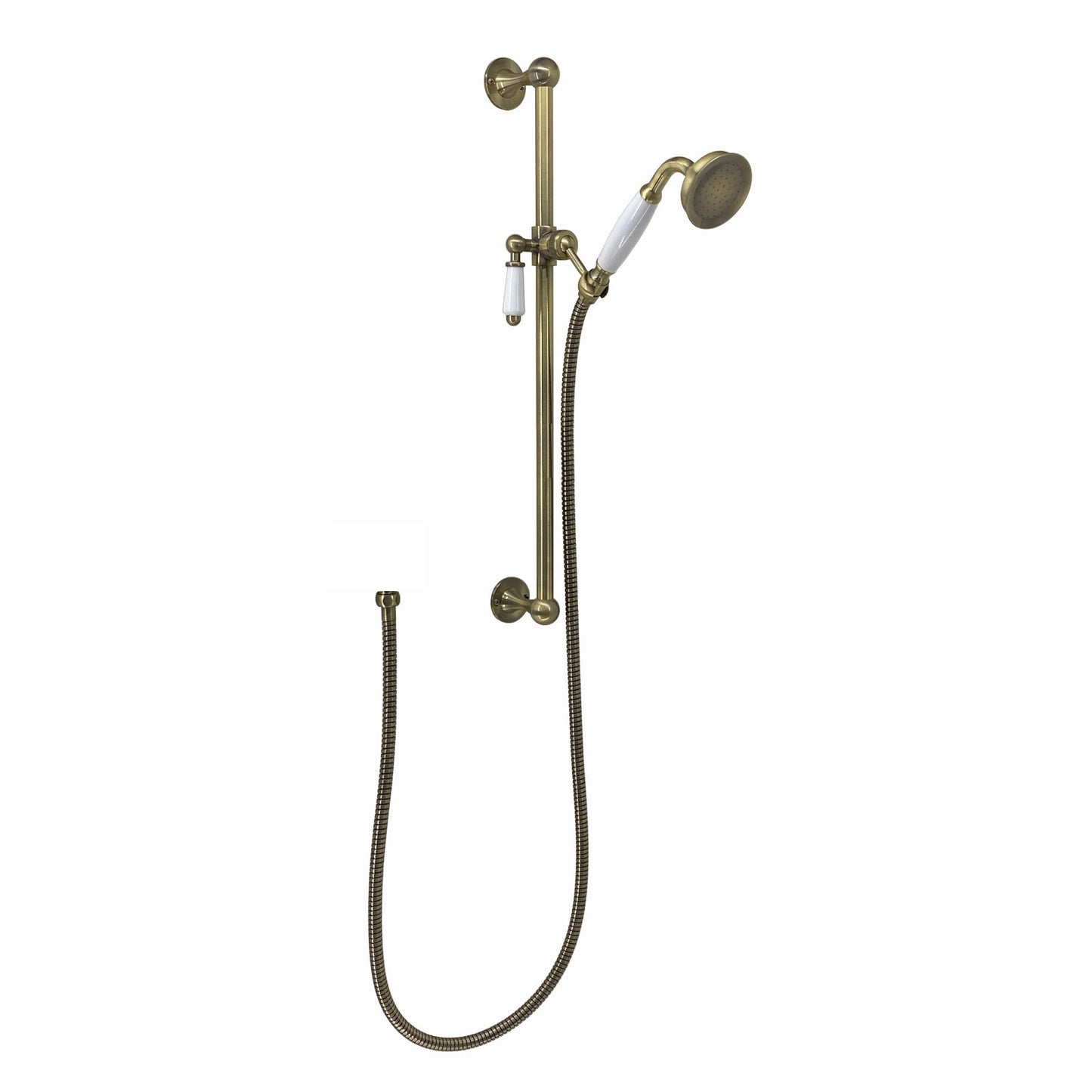 Traditional Shower Slider Rail Kit Lever Design With Brass White Ceramic Handset and Hose - Antique Brass