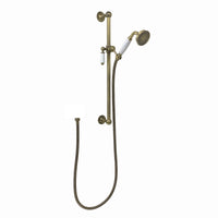 Traditional Shower Slider Rail Kit Lever Design With Brass White Ceramic Handset and Hose - Antique Brass