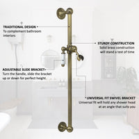 Traditional Shower Slider Rail Kit Lever Design With Brass White Ceramic Handset and Hose - Antique Brass