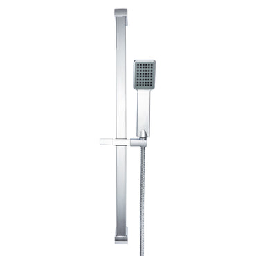 Square contemporary shower slider riser rail kit with handset and hose - chrome