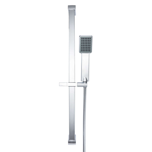 Buy Square contemporary shower slider riser rail kit with handset and hose - chrome online UK
