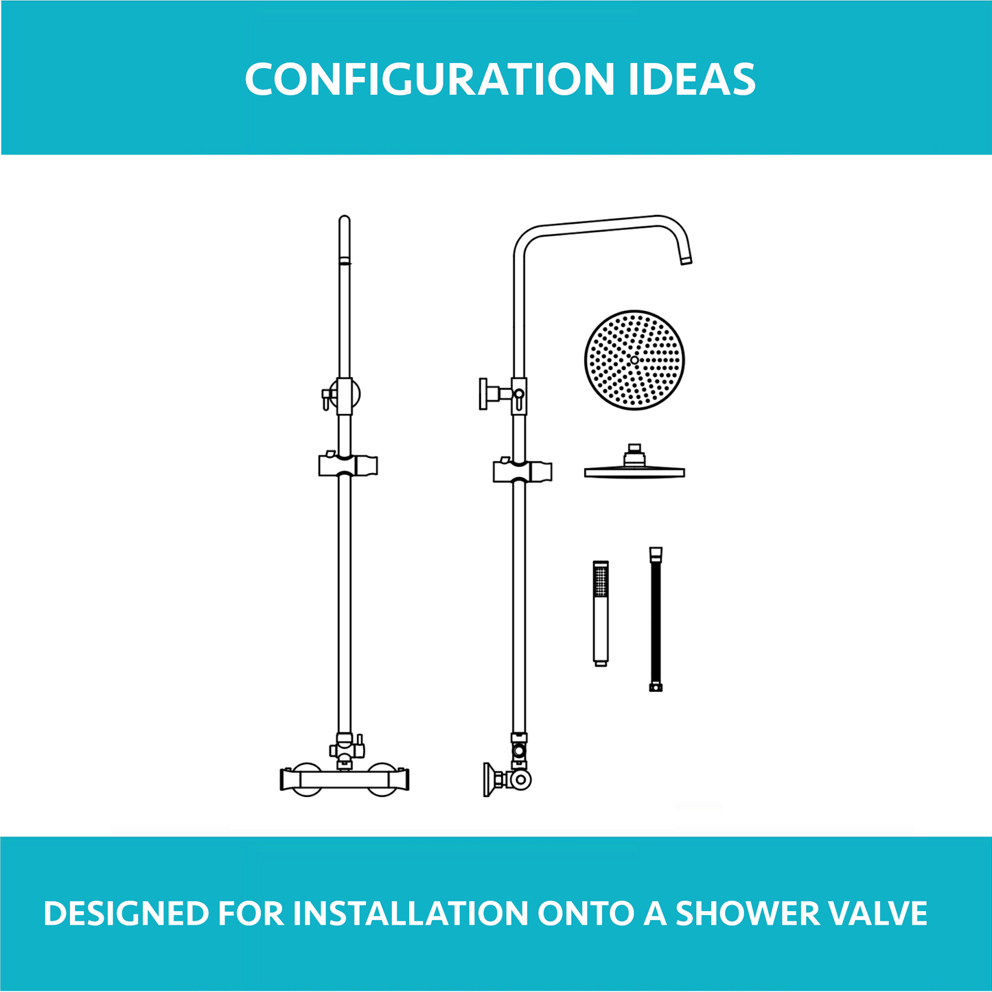 Carre dual shower riser kit adjustable height angled traditional watercan head 200mm, brass ceramic handshower - chrome