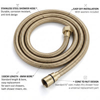 Flex shower hose stainless steel 1.5m standard bore - brushed  brass