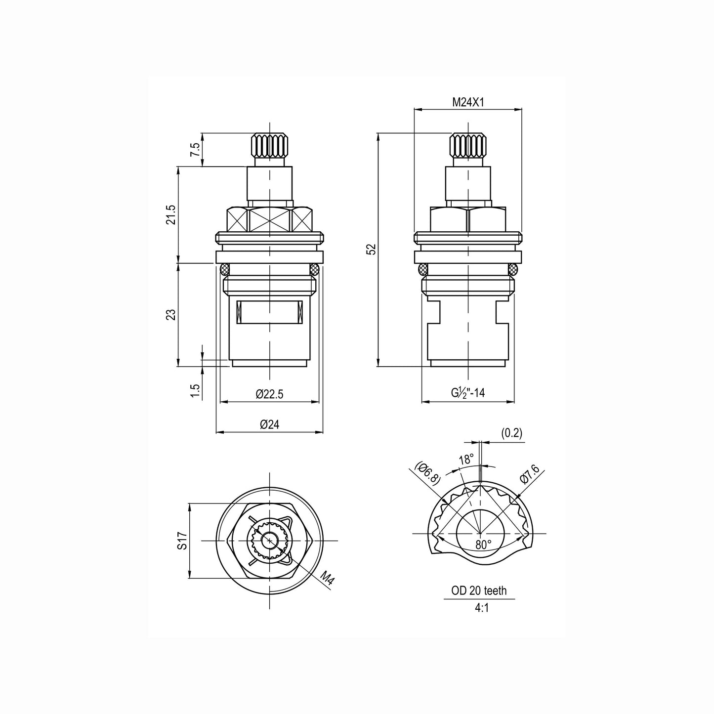 Ceramic disc brass valve 1/2", quarter turn - Dorchester, Alpha - COLD