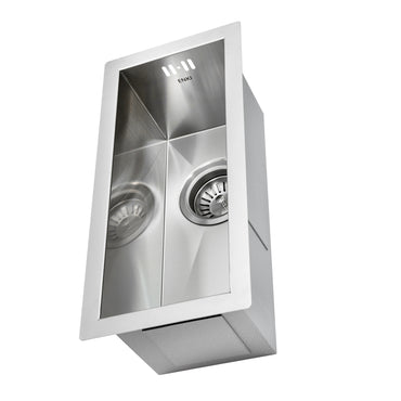 Zero 210mm x 450mm 0.5 bowl undermount or topmount kitchen sink with overflow - brushed stainless steel