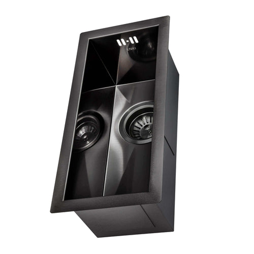 Buy Zero 210mm x 450mm 0.5 bowl undermount or topmount kitchen sink with overflow - gunmetal grey stainless steel online UK