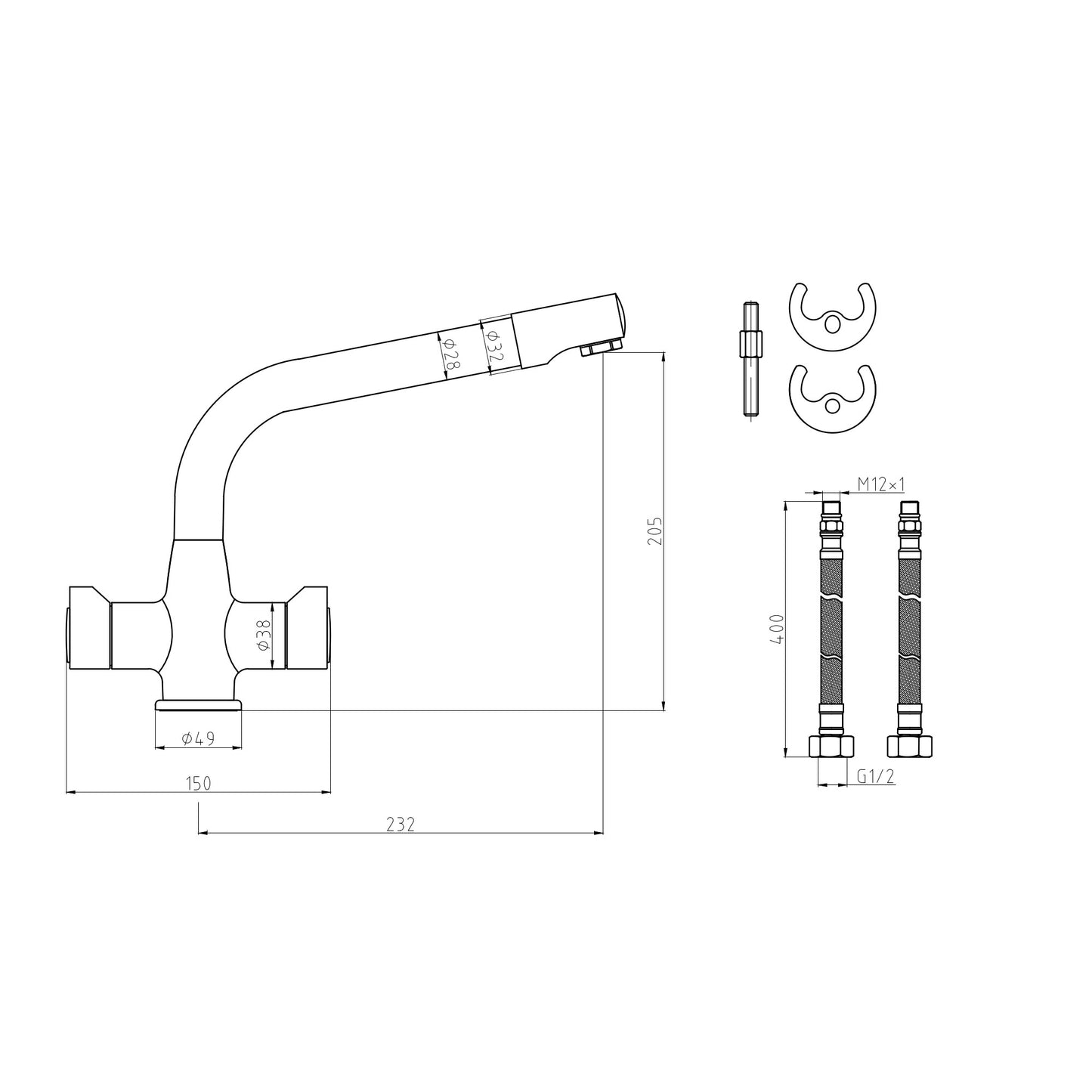 Alpha dual flow kitchen sink tap twin lever - chrome