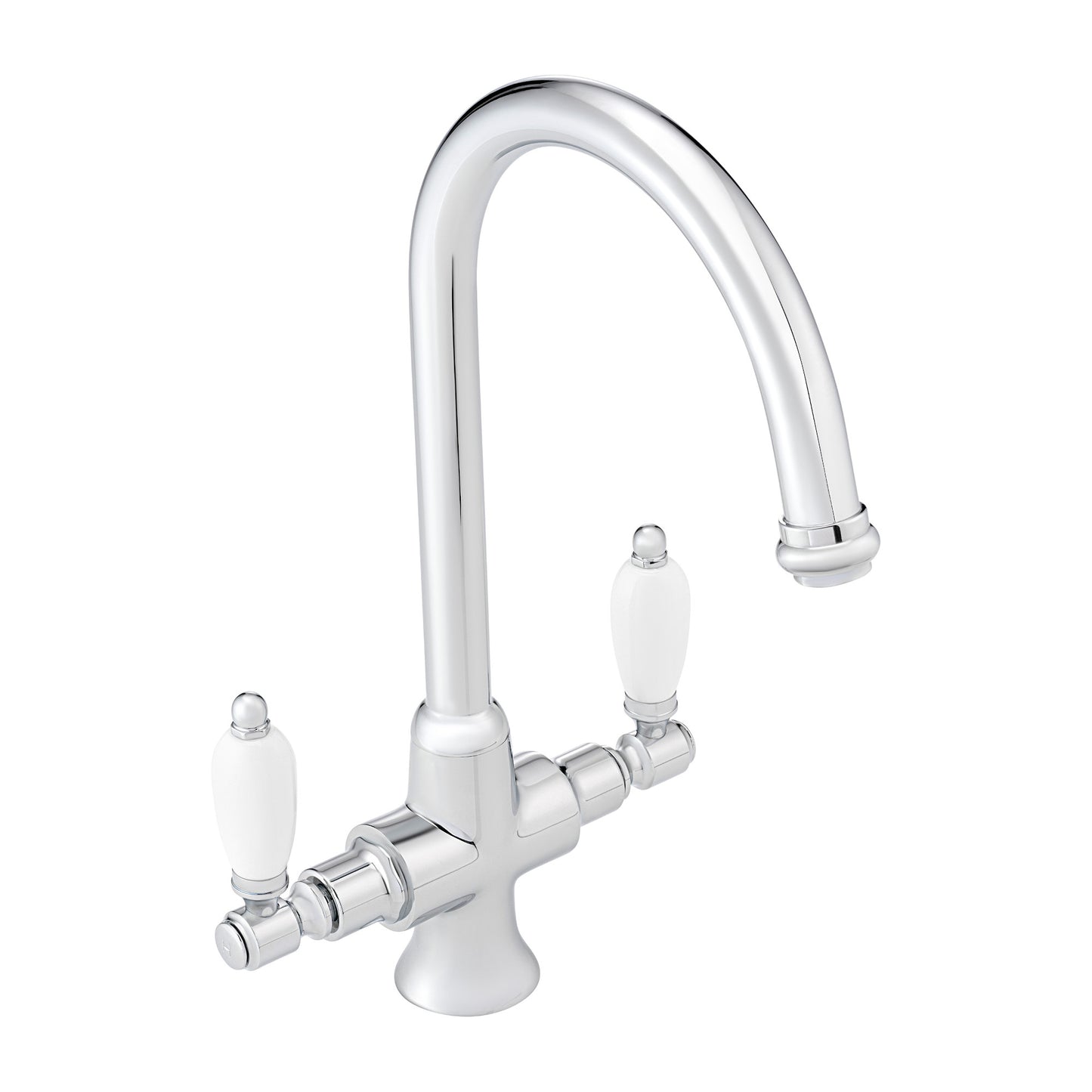 Dorchester Georgian dual flow kitchen sink tap with twin white levers - chrome