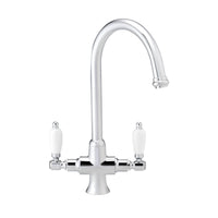 Dorchester Georgian dual flow kitchen sink tap with twin white levers - chrome
