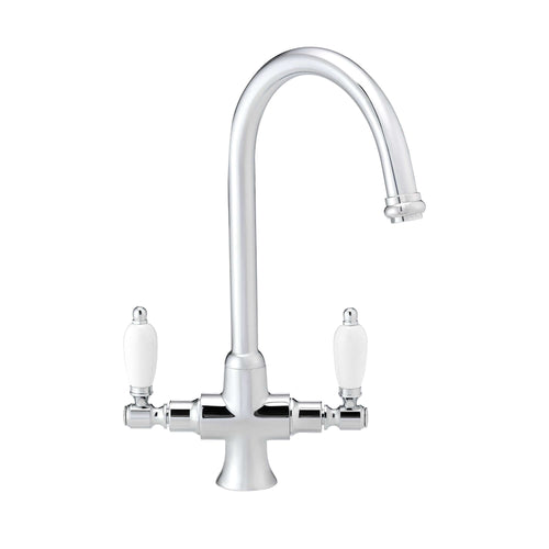 Buy Dorchester Georgian dual flow kitchen sink tap with twin white levers - chrome online UK