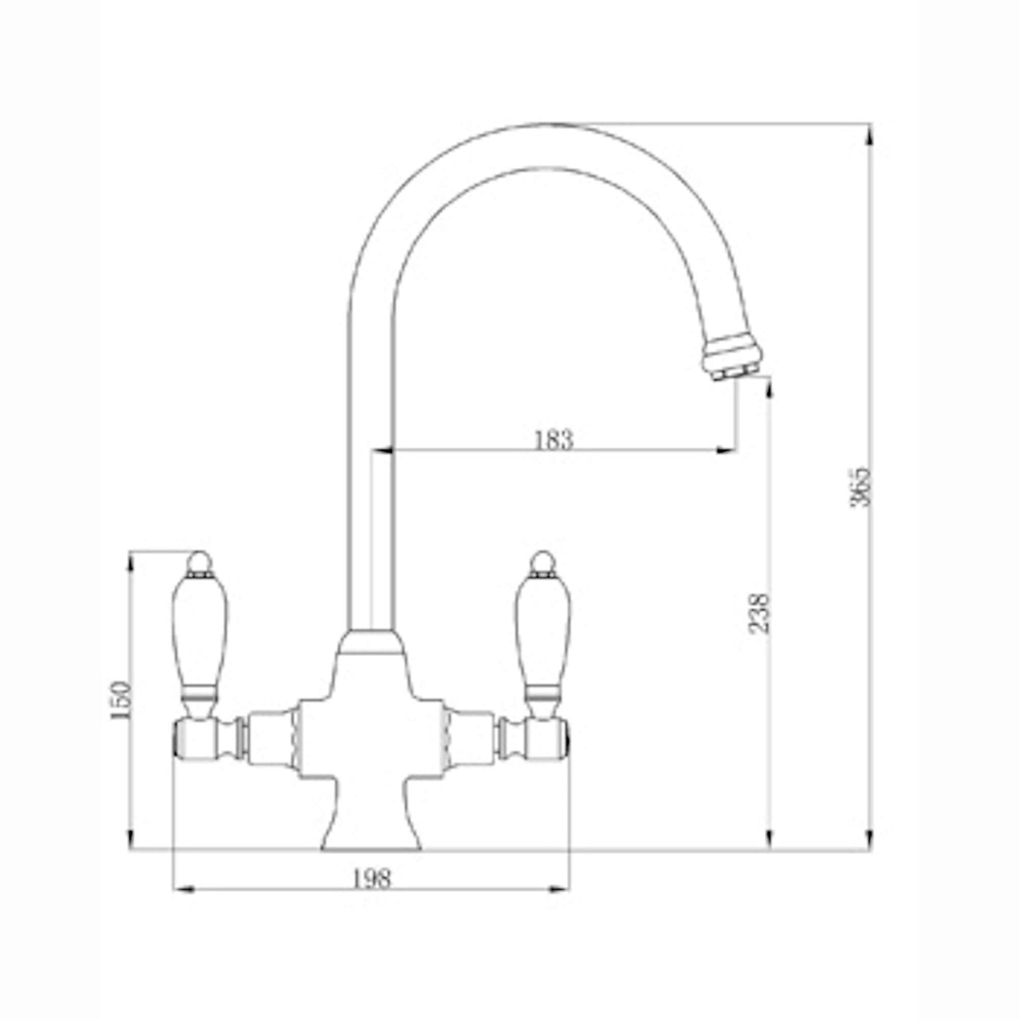 Dorchester Georgian dual flow kitchen sink tap with twin white levers - chrome