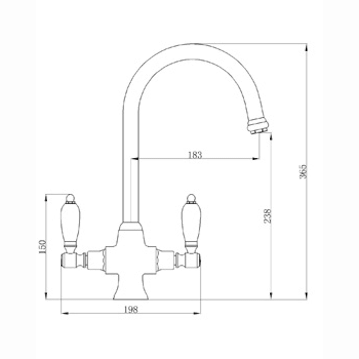 Dorchester Georgian dual flow kitchen sink tap with twin white levers - brushed nickel
