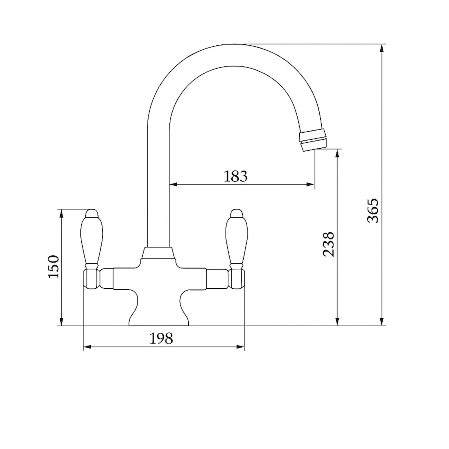 Dorchester Georgian dual flow kitchen sink tap with twin white levers - gold