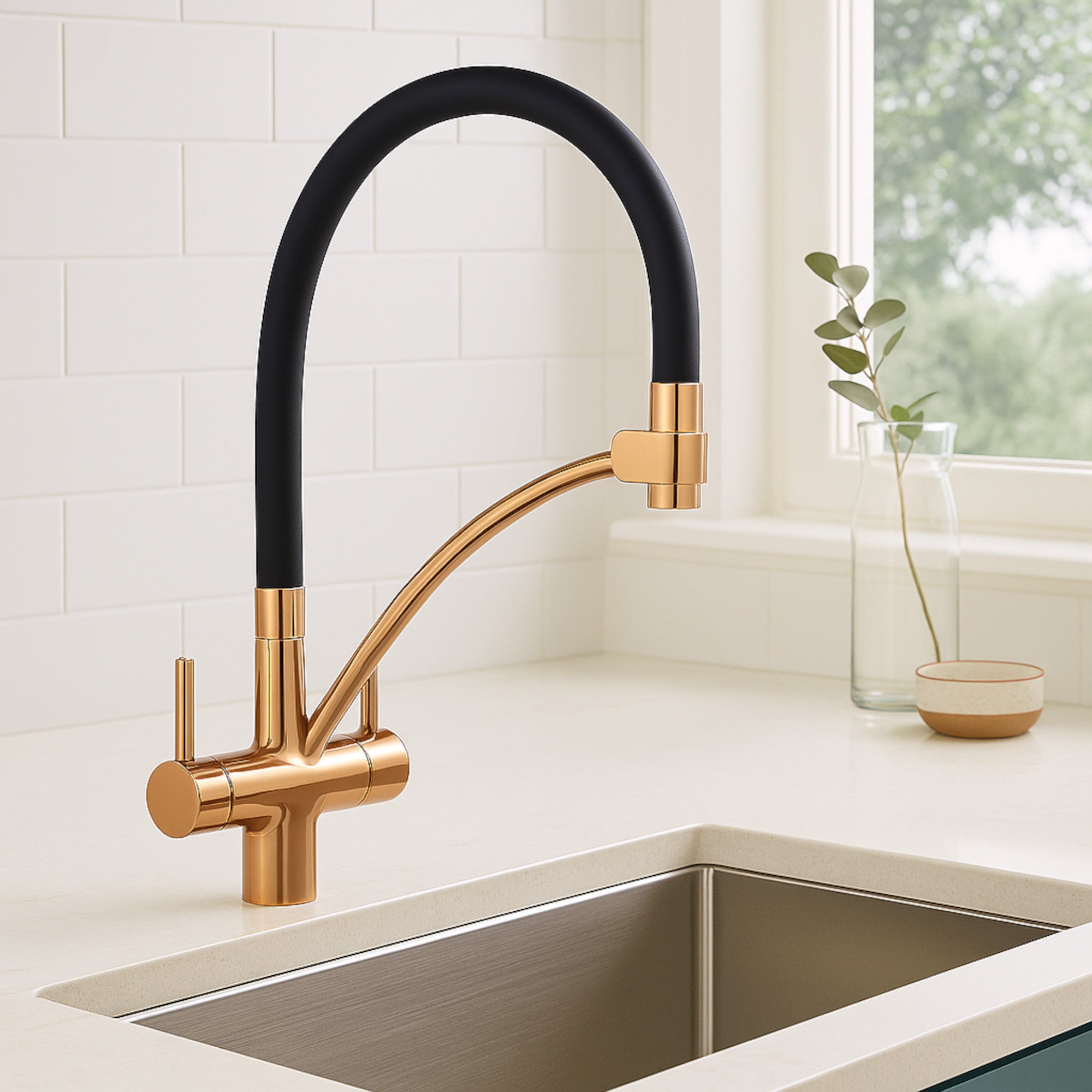Geneva Pull-Out 3-Way Filter Tap Rose Gold – House of Enki