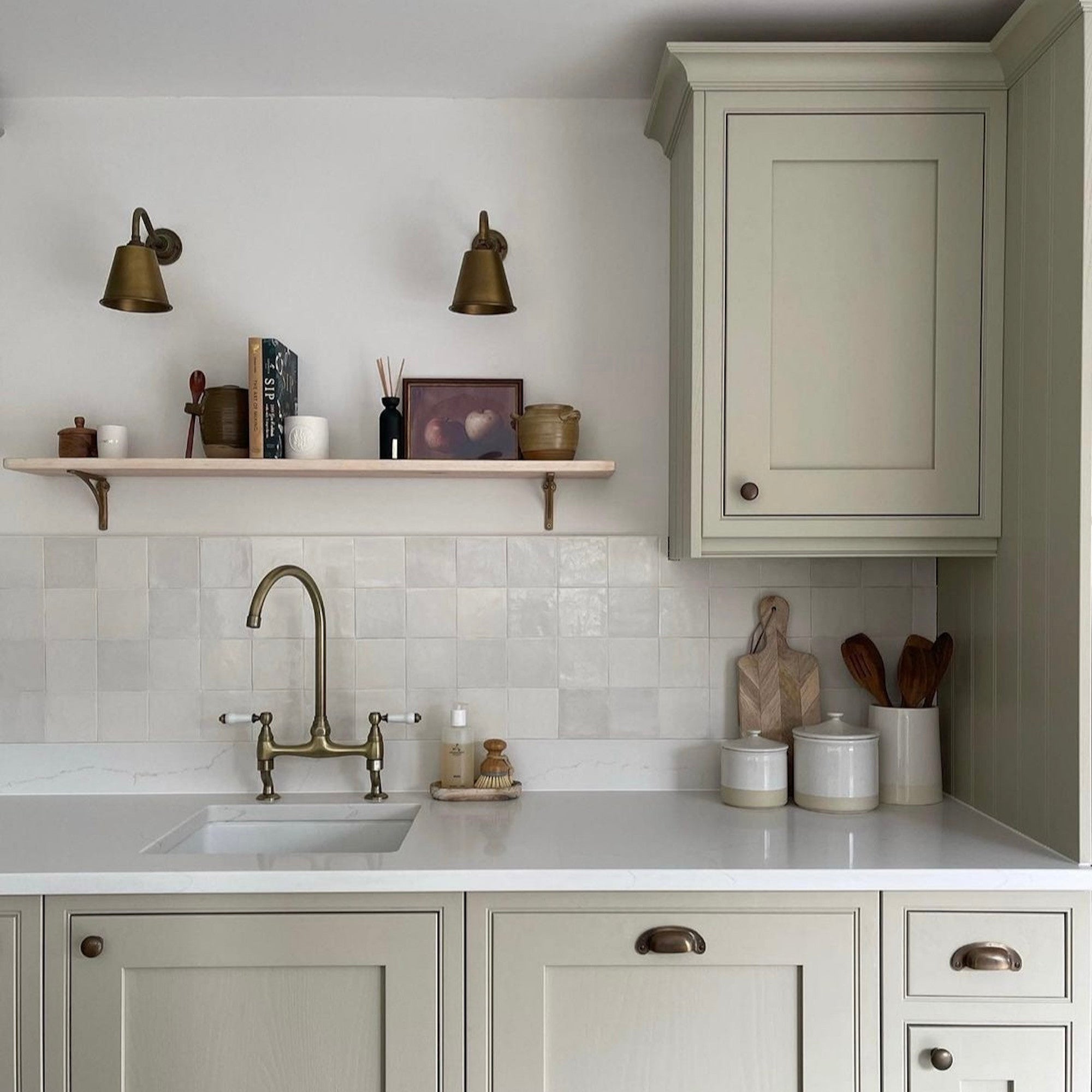 Astbury traditional bridge kitchen mixer tap with white ceramic levers ...