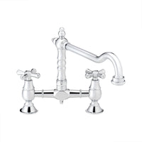 Langley traditional bridge kitchen sink mixer tap colonial crosshead - chrome