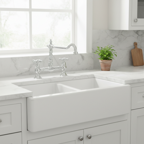 Langley traditional bridge kitchen sink mixer tap colonial crosshead - chrome
