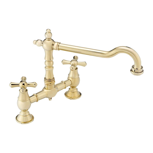 Buy Langley traditional bridge kitchen sink mixer tap colonial crosshead - gold online UK
