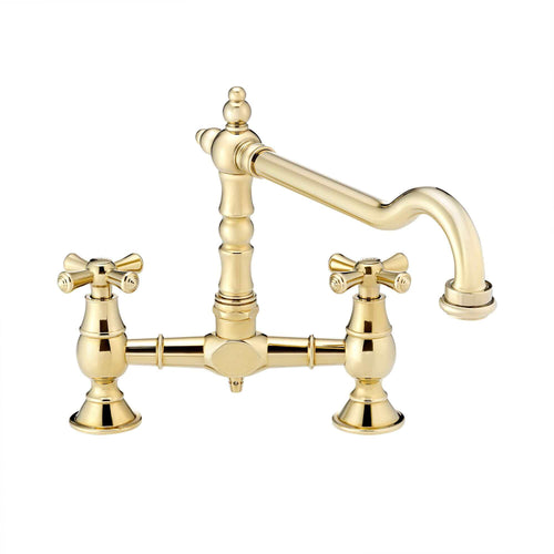 Buy Langley traditional bridge kitchen sink mixer tap colonial crosshead - gold online UK