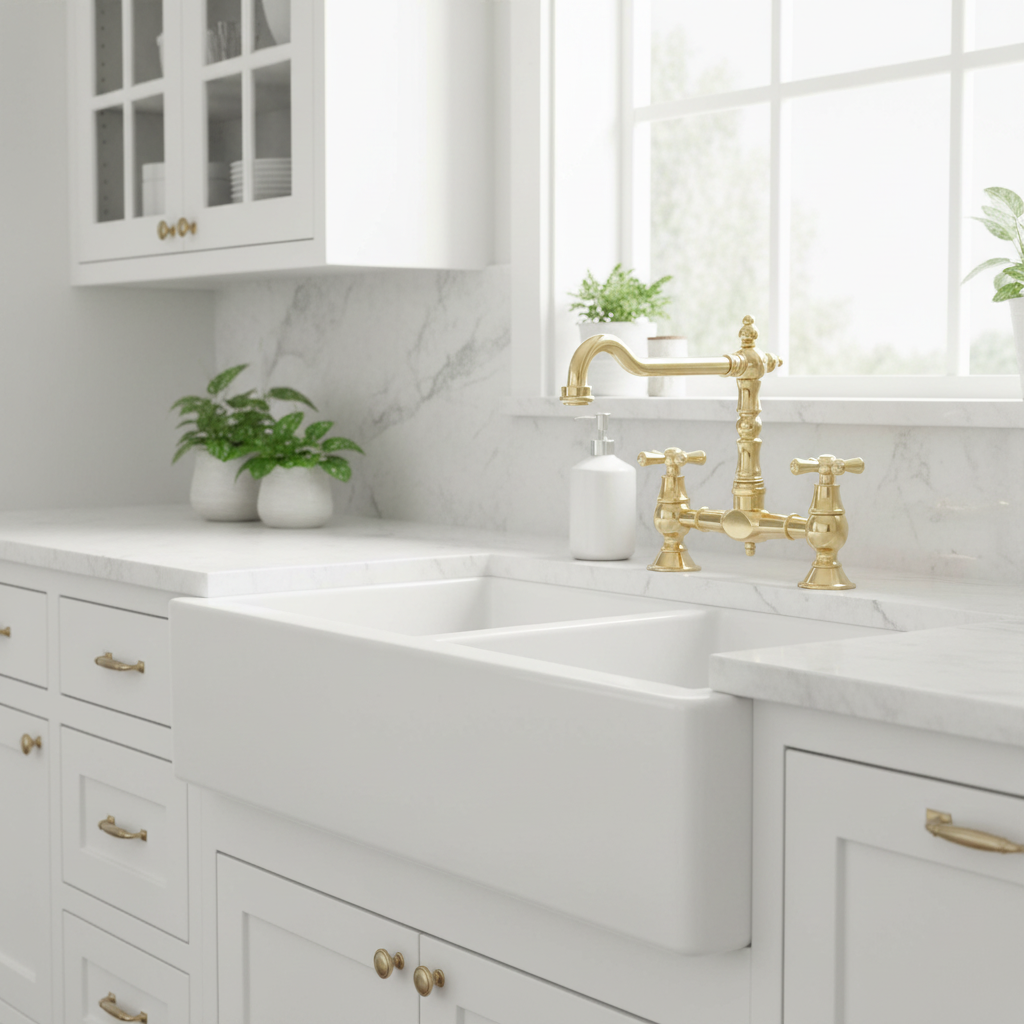 Langley traditional bridge kitchen sink mixer tap colonial crosshead - gold