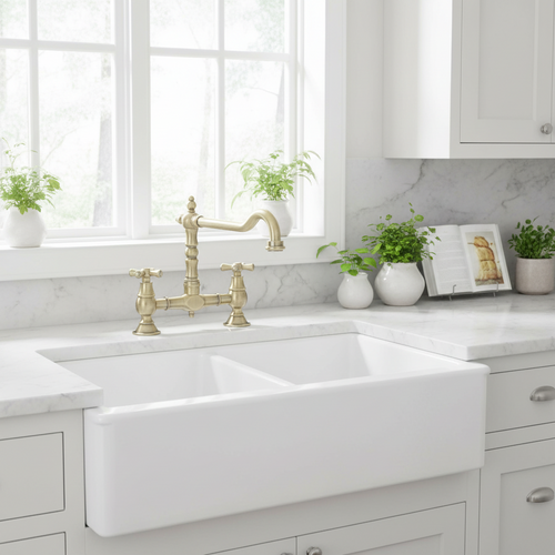 Langley traditional bridge kitchen sink mixer tap colonial crosshead - antique brass