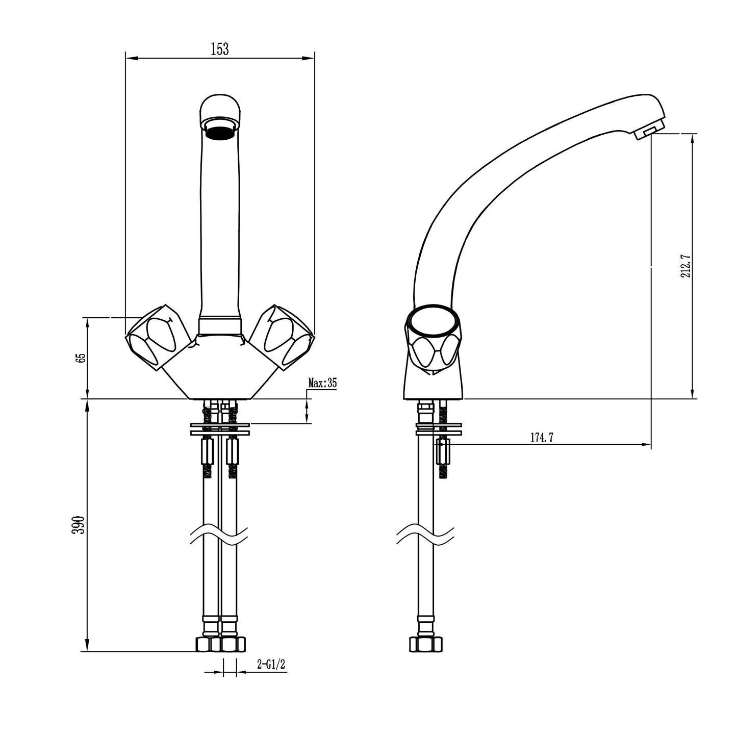 Richmond dual flow kitchen sink tap twin round knobs - cream beige