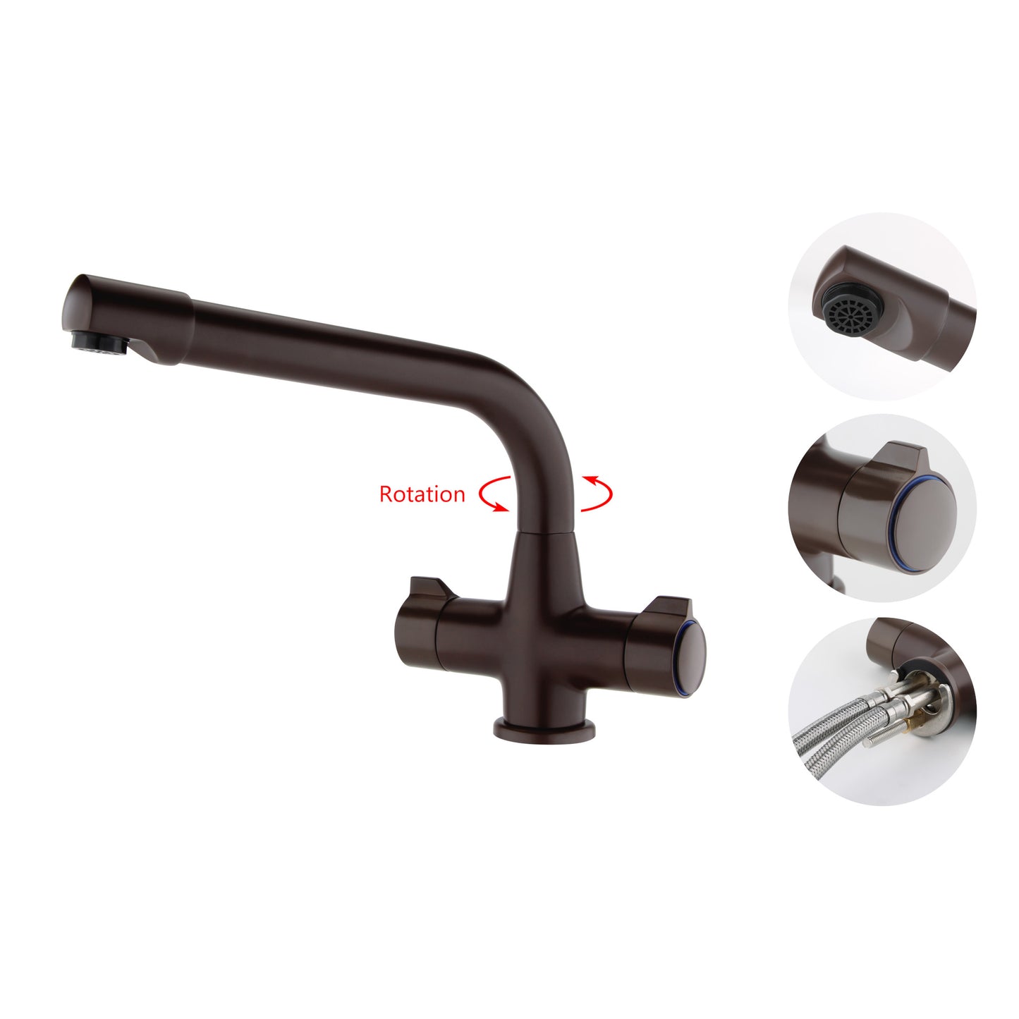 Alpha dual flow kitchen sink tap twin lever - brown