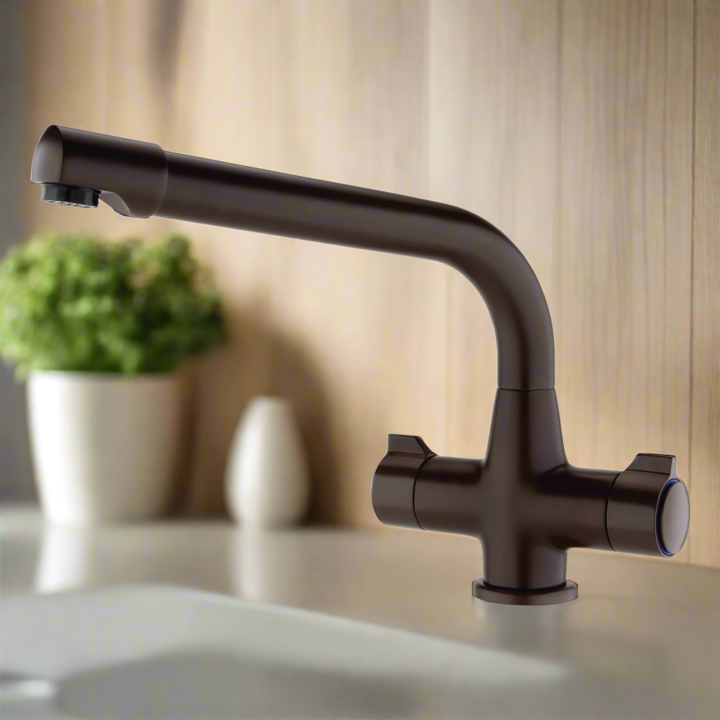 Alpha dual flow kitchen sink tap twin lever - brown