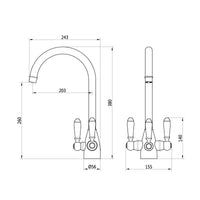 Cotswold traditional filter tap with ceramic levers - gold