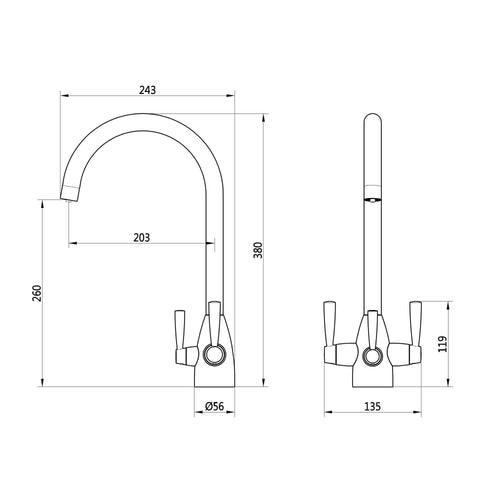Buy Icon modern filter tap with twin levers - brushed nickel online UK