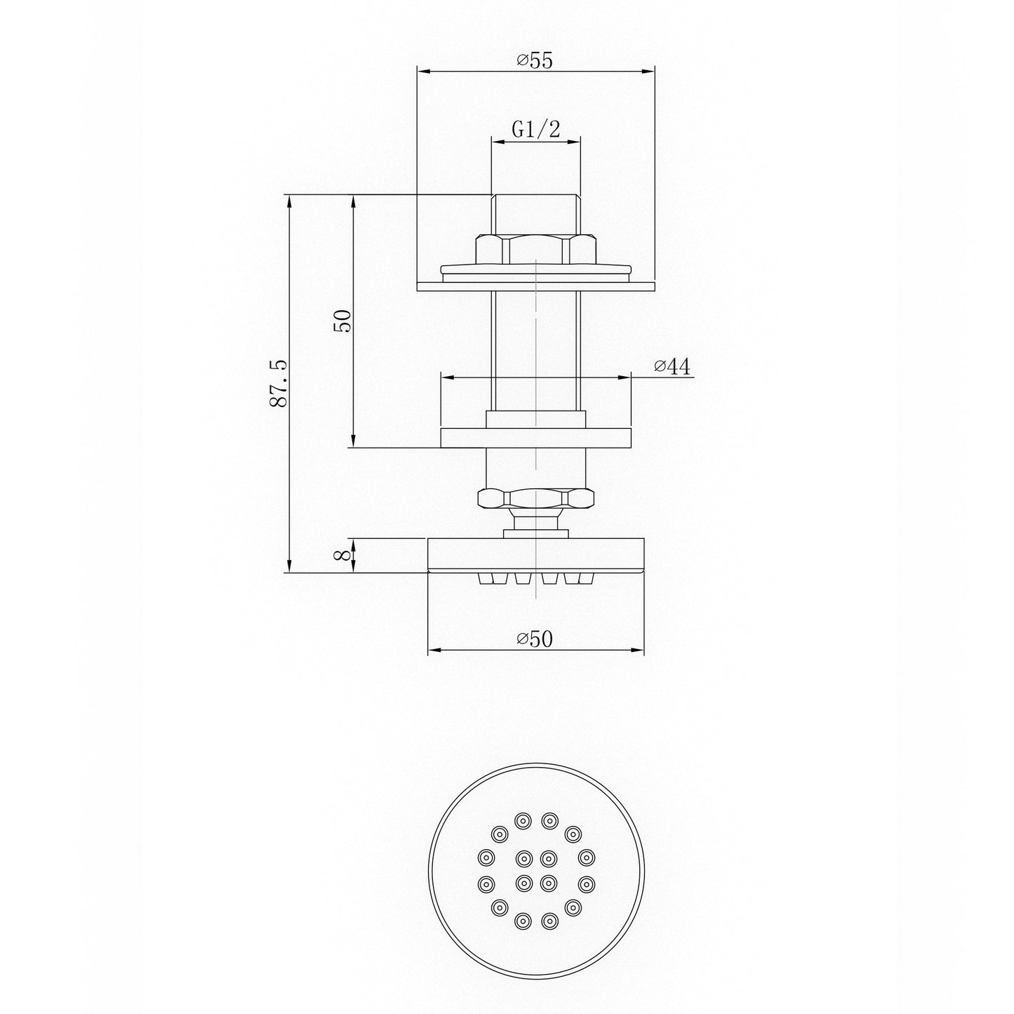 Round shower body jet - chrome