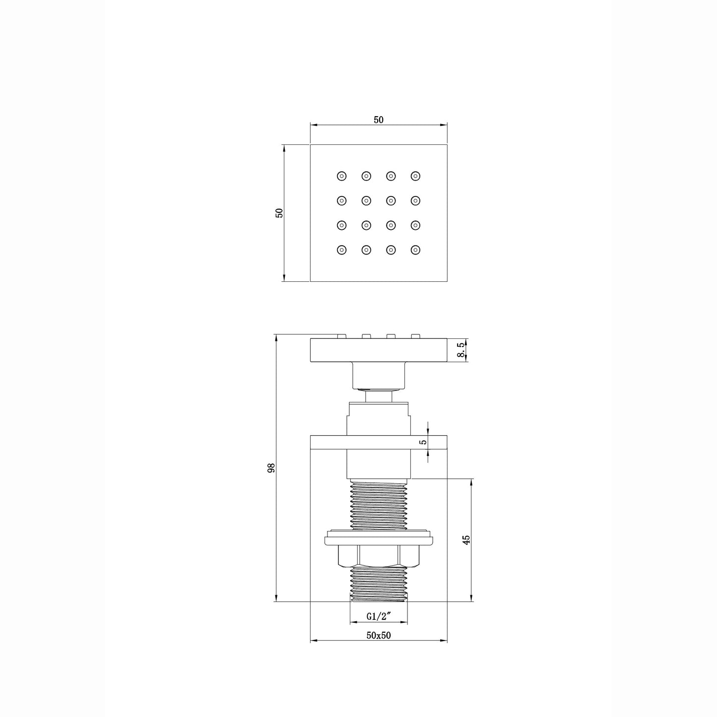 Square shower body jet - brushed brass