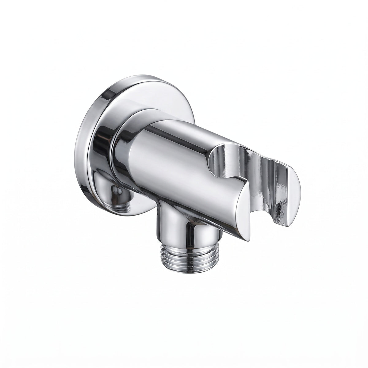 Round shower outlet elbow with holder for handheld shower head - chrome