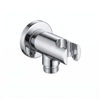 Round shower outlet elbow with holder for handheld shower head - chrome