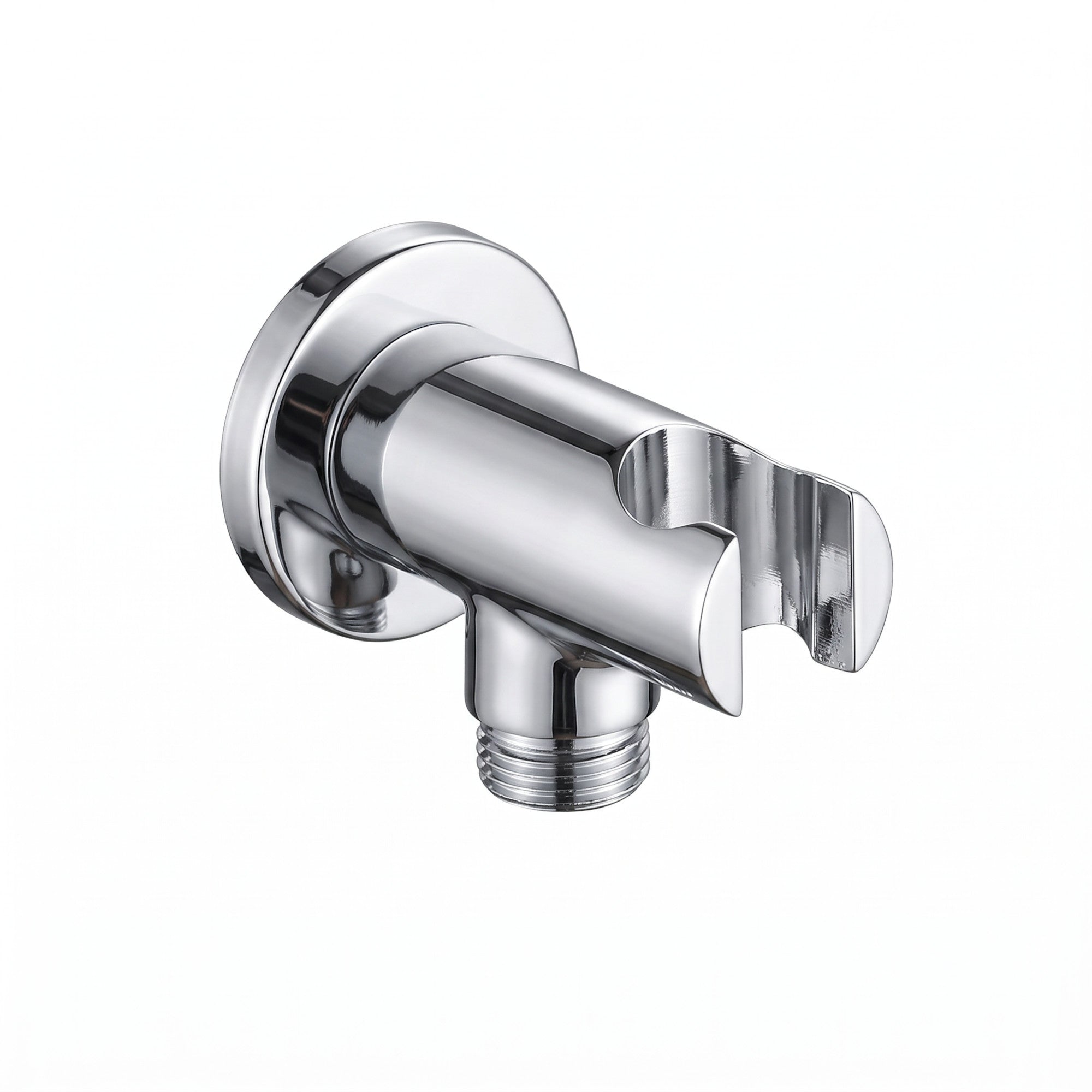 Round shower outlet elbow with holder for handheld shower head - chrome