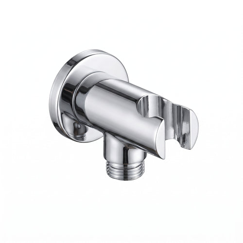 Round shower outlet elbow with holder for handheld shower head - chrome