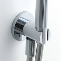 Round shower outlet elbow with holder for handheld shower head - chrome