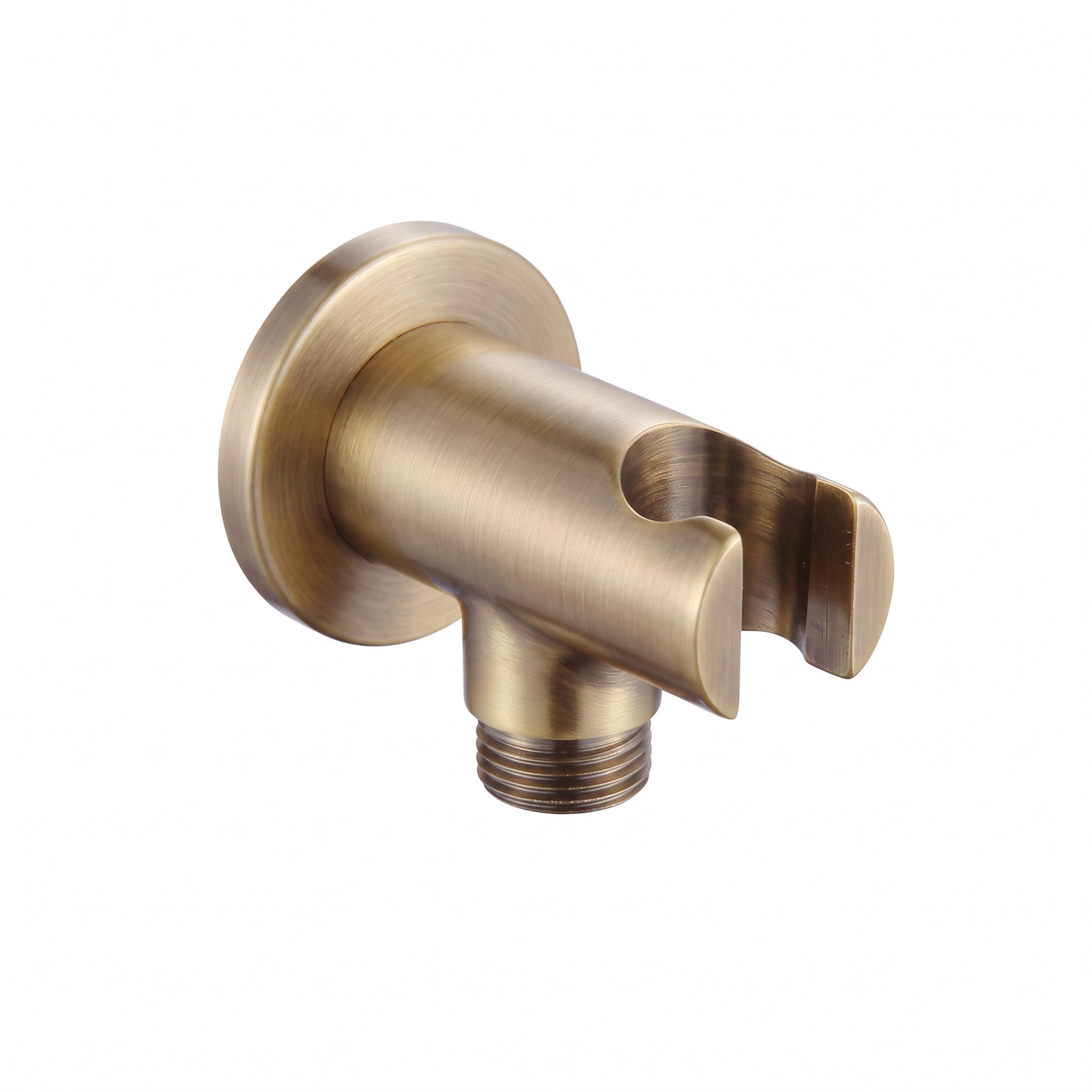 Round shower outlet elbow with holder for handheld shower head - antique brass