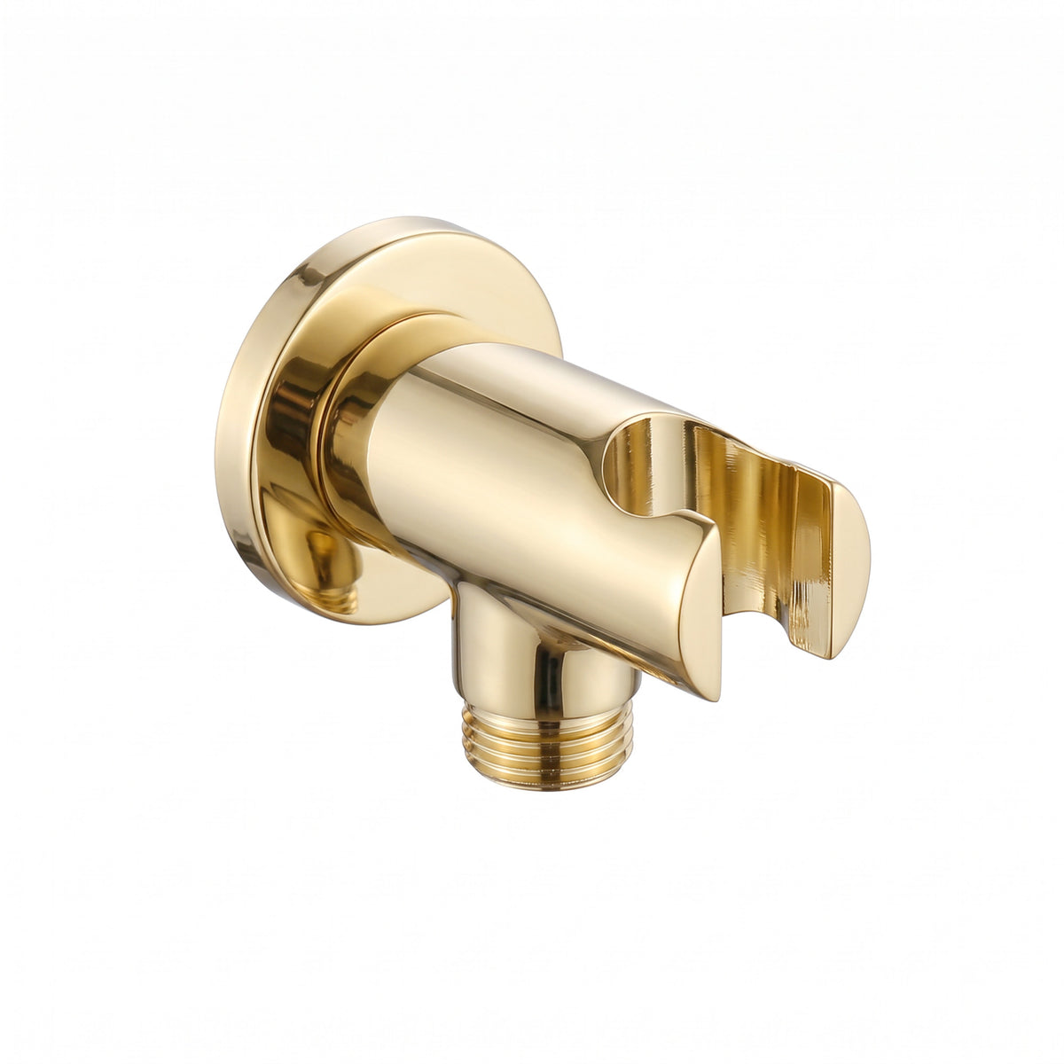 Round shower outlet elbow with holder for handheld shower head - gold