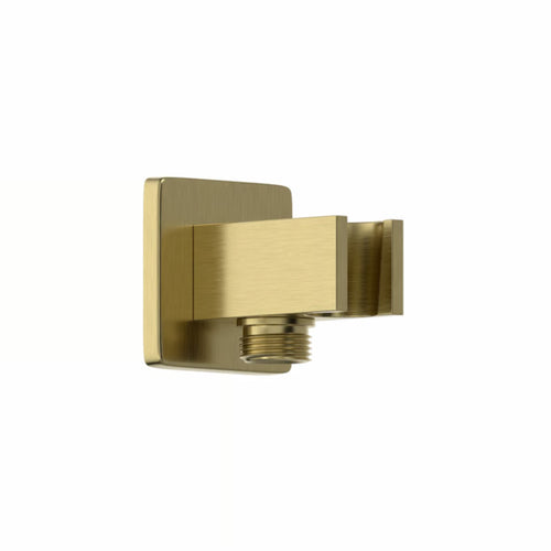 Buy Square shower outlet elbow with holder for handheld shower head - brushed brass online UK
