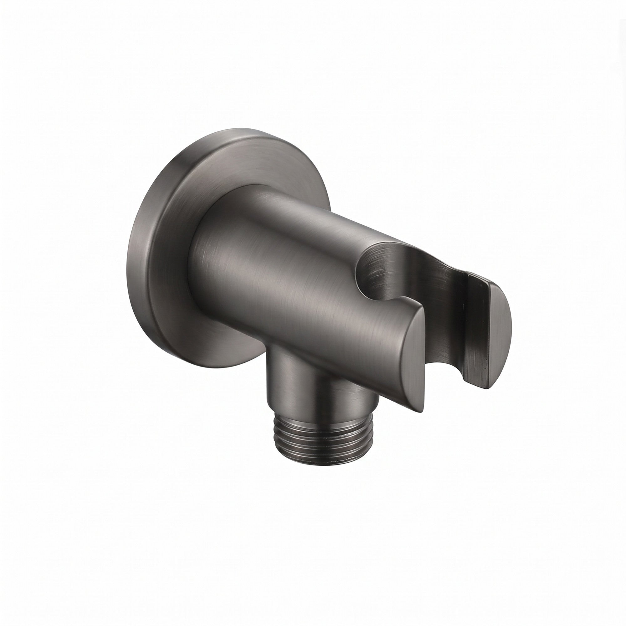 Round shower outlet elbow with holder for handheld shower head - gunmetal grey