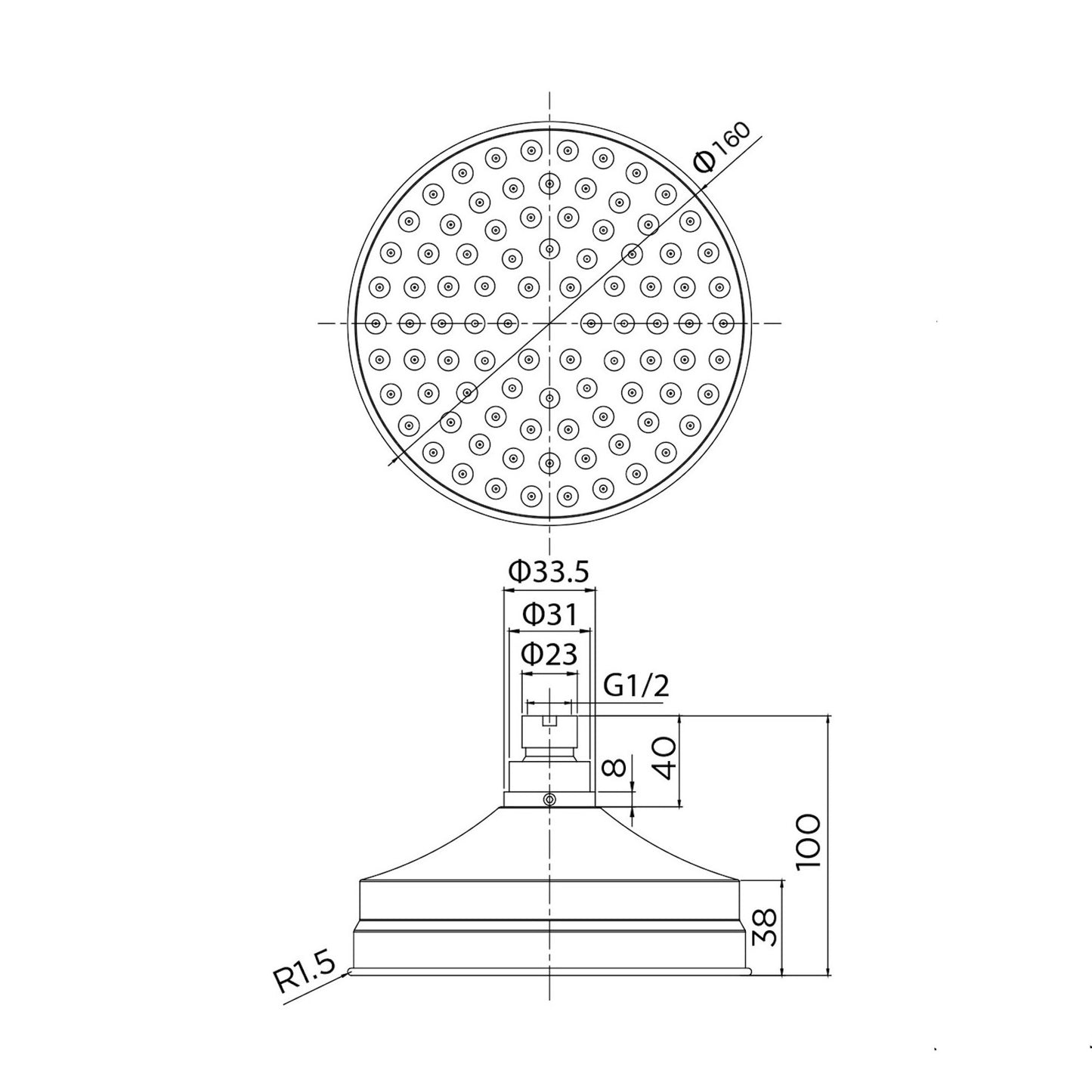 Chrome Traditional shower head apron rose brass 150mm