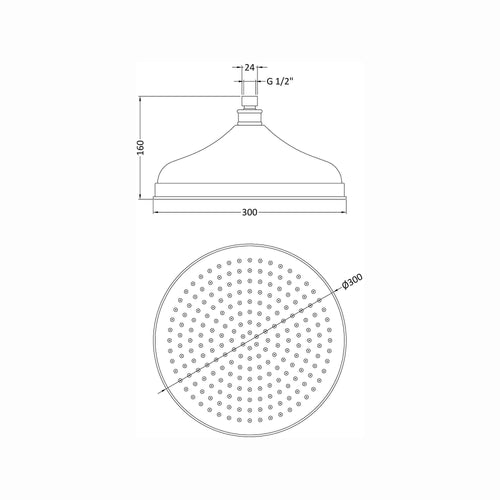 Buy Traditional shower head apron rose brass 300mm - antique brass online UK