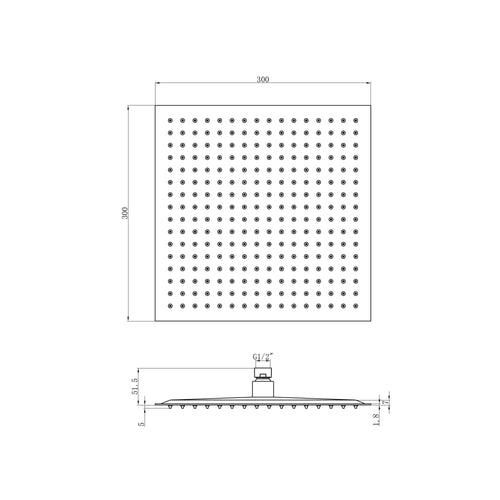 Buy Square ultra slim shower head stainless steel 300mm - brushed brass online UK